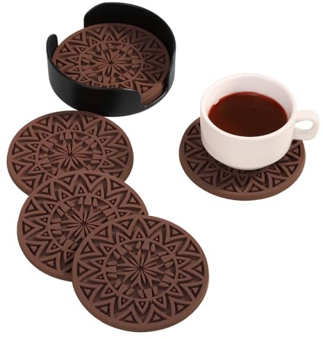 6 Pezzi Sottobicchiere in Silicone, 10 cm Sottobicchiere Antiscivolo con Supporto Portaoggetti, Sotto Bicchieri Tappetino Design per Cucina Soggiorno Bar e Ufficio