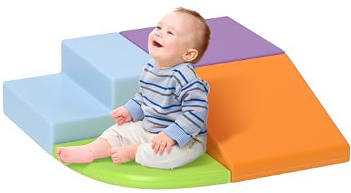HOMCOM 4 XL blocchi da costruzione - moduli di abilità motorie - giocattoli educativi - corso di abilità motorie per bambini Schiuma poliuretanica EPE, verde, arancione chiaro, viola chiaro, blu