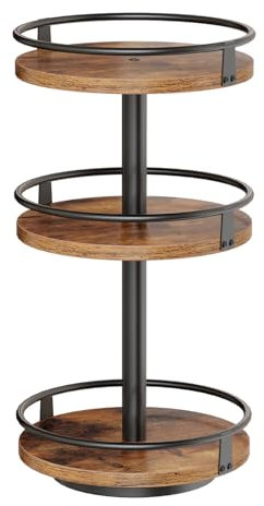 HOOBRO 3-Tier Lazy Susan Organizer, Rotating Spice Rack, Turntable Spice Rack, Vertical Storage Organizer, for Kitchen Countertop, Vanity, Dining Table, Rustic Brown and Black EBF09TL01