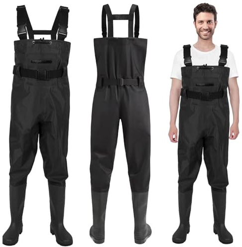 Shengruili Wathose Herren Damen,Anglerhose Wasserdicht mit Stiefel,Wathose mit Verstellbarer Riemen,Atmungsaktive Wasserdicht Watthosen für Baustellen, Angeln, Bauernhöfe, Gärten