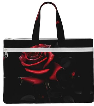 SDEGTHO Red And Roses Zippered Document Bag With Handle For Carrying Paper Files Books Filing Folder