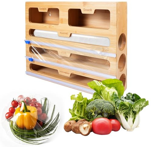 CROWNSHOP 5-in-1 Cling Film Dispenser and Cutter Tin Foil Film Dispenser and Cutter, Foil Dispenser 40 cm Kitchen Roll Foil Organiser Storage Cling Film Cutter for Aluminum Foil Cling Film Wax Paper