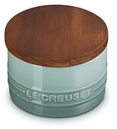 Le Creuset Signature Salt Cellar and Storage Canister with Wood Lid, 7 oz., Sea Salt