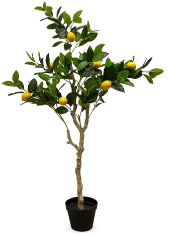 Zitronenbaum Kunstpflanze im schwarzen Topf - 118 x 40 cm - Künstlicher Baum im Blumentopf mit 10 Zitronen - Kunst Zitrone Topfpflanze Dekobaum Zierbaum Kunstbaum Zimmerpflanze Limone Limette wie echt