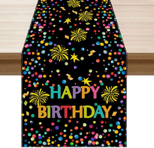 XCHI Happy Birthday Firework Table Runner for Table Decoration 13x90 Inch