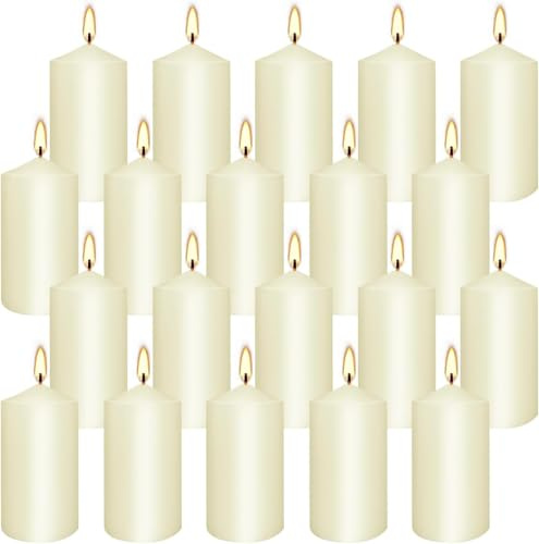 YOROXRG 2x4 High Ivory Pillar Candles, Set of 20 Unscented. Bulk Buy. Ideal for Halloween, Wedding, Emergency Lanterns, Household, Wedding and Home Décor Candlesticks