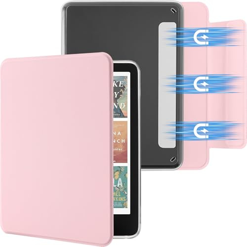 SESENSE Detachable Magnetic Case for 7'' Kindle Paperwhite 12th Gen 2024 and Kindle Colorsoft Signature Edition, Slim PU Shell Cover Case with Auto Wake/Sleep, Pink