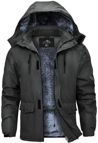 Tansozer Giacca Invernale Impermeabile Uomo Traspirante Softshell Giubbotto Funzionale Caldo Parka Termico da Lavoro, Grigio Scuro, XXL