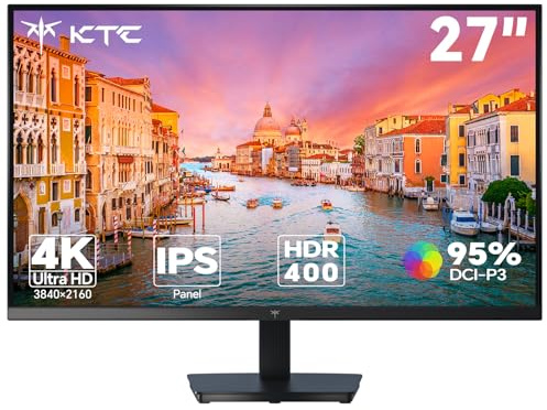 KTC 27 Zoll Monitor 4K | UHD@60Hz | 1,07 Milliarden Farben, 133% sRGB, 100% DCI-P3, ΔE＜2 | 400 cd/㎡ Helligkeit, HDR400 | VESA 100x100mm | Hardware Blaulichtfilter | 2 x HDMI 2.0, 1 x DP 1.4 | H27P27