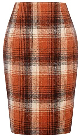 2026 Pencil Plaid Skirts for Women Winter High Waisted Bodycon Knee-Length Wool Midi Skirt with Slit Stretch with Lace, c, M