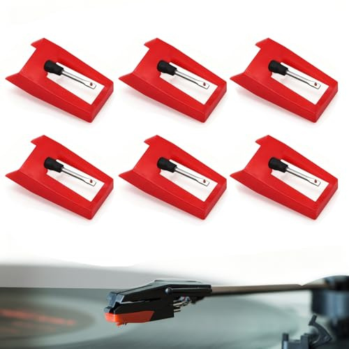 Juego de 6 agujas para tocadiscos, fonocadiscos, tocadiscos, tocadiscos, aguja para tocadiscos (rojo)