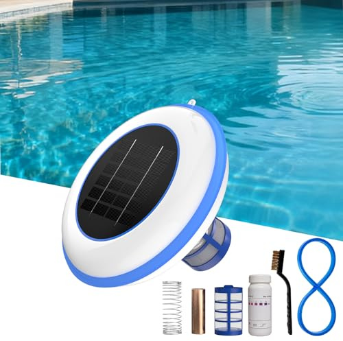 POOLPURE Ionizzatore solare per piscina, detergente galleggiante in rame, utilizza fino all'85% in meno di cloro, detergente ideale per piscine fuori terra, interrate, spa e vasche idromassaggio, fino