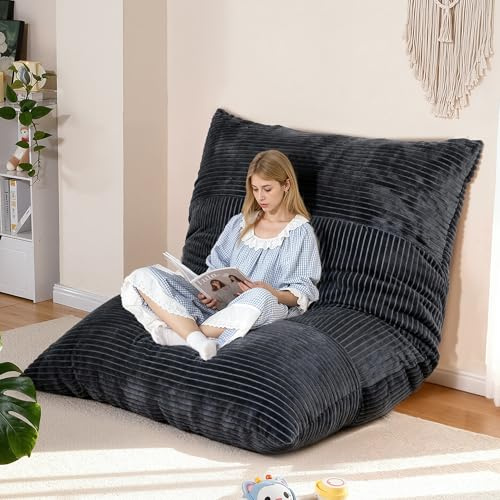 NALONE Puff Salon con Relleno Incluido 4-en-1 Sofa Puf Gigante Sillón De Bean Bag De 195 cm, Piso con Cubierta De Franela Y Lavable para Dormitorio Y Salón (Gris)