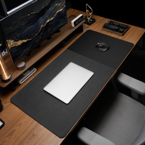 HAUTOCO Cork Desk Mat 31.5x15.7, Distressed PU Leather & Cloth Desk Pad