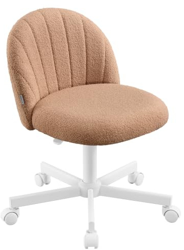 SONGMICS Skrivbordsstol i Teddyfleece, Snurrstol utan Armstöd | Ergonomisk Kontorsstol med Justerbar Höjd, för Hemmakontor, 60 x 60 x (70,5-83,5) cm, Brun, LAELA Kollektion OBG027K101