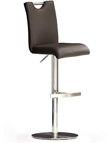 Robas Lund Barhocker Braun Leder mit Lehne Barstuhl drehbar 360 Grad, Hocker höhenverstellbar, BAR.DO 50 x 42 x 116 cm