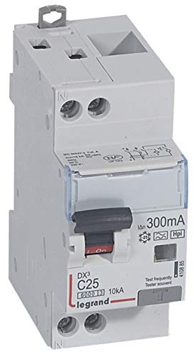 Legrand 410885 Disjoncteur différentiel monobloc DX³6000 10kA arrivée haute et départ bas à vis, U+N 230V, 25A typeF, 300mA