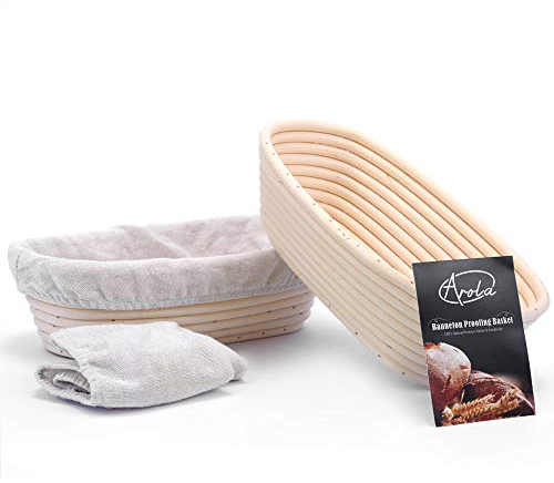 2 Pack 25cm Gärkörbchen Banneton Brotform Korb,Handgewebter Natürlicher Rattan Gärkorb mit Leinen Liner Stoff,Backzubehör für Heim und Profi-Bäcker.