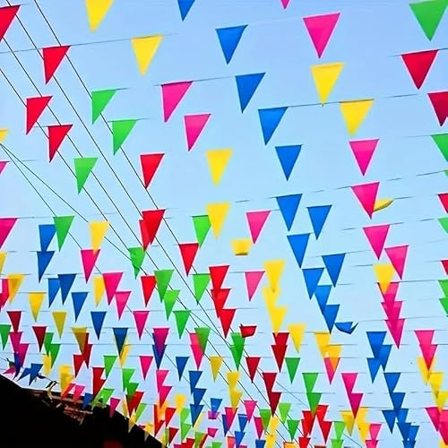 3X XXL Wimpelkette Stoff 100 Meter bunt Girlande Banner Fahne zum Aufhängen Indoor & Outdoor Draußen als Deko Dekoration für Feste, Party & Geburtstage UVM.