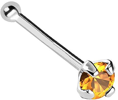 Jewelry Avalanche 22G Solid 14Kt Gold Nose Bone Stud with Prong Set real Citrine Gemstone, 14kt Yellow Gold or 14kt White Gold - November Birthstone Nose Ring-NBWG_CN-2MM