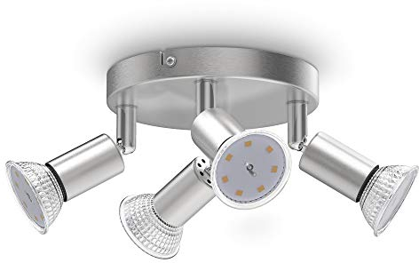 B.K.Licht - LED Deckenlampe, warmweiße Lichtfarbe, schwenkbar, GU10 Fassung, LED Deckenleuchte, Lampe, Wohnzimmerlampe, Schlafzimmerlampe, Küchenlampe, Deckenstrahler, 7,8x18 cm, Matt-Nickel