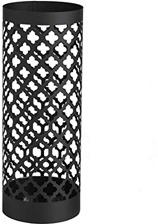 Baroni Home Portaombrelli Design Moderno Porta Ombrelli in Metallo Classic Nero e con 2 Gancini e Vaschetta Scolapioggia Rimovibile 19X19X49 cm (Nero)