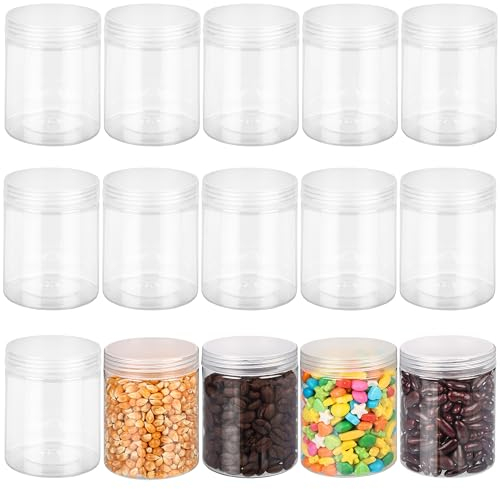 BELLE VOUS Lot de 15 Pot Plastique avec Couvercle Transparent - 240 ml - Boîtes Rondes Vides et Réutilisables Sans BPA - Boite pour Slim, Épices, Nourriture, Fruits, Assaisonnement et Voyage