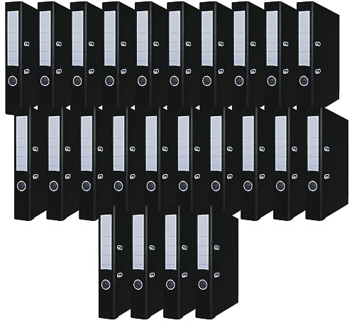 OFFICER PRODUCTS PRODUCTS 24er Pack Ordner Schwarz DIN A4/50 mm/Papier Pappe/Kunststoffbezug PP Schlitzordner Büroordner Pappordner Aktenordner Metall Kantenschutz