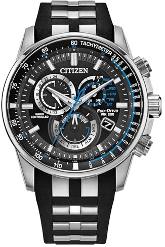 Citizen Men's Eco-Drive Sport Luxury PCAT Watch, Stainless Steel & Polyurethane Strap, Chronograph, Atomic Timekeeping (Model: CB5970-02H)