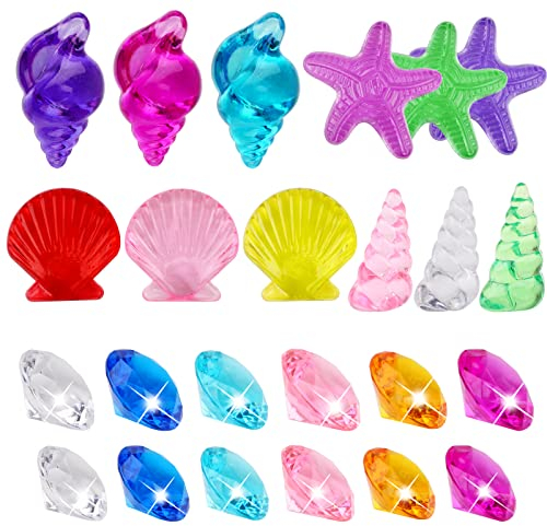 Gukasxi 24pcs Ozean ThemaTauchen Gem Tauchspielzeug, Bunte Kristall Acryl Diamant Edelsteine für Schwimmen Sommer Tauch Spielzeug Kinder Lernspielzeug, für Strand Pool Wasser Park