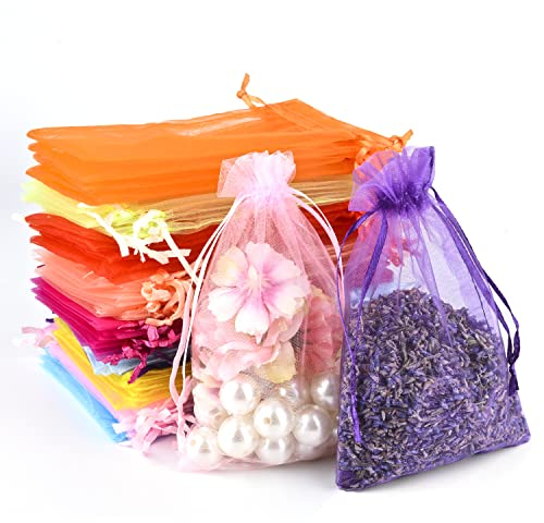 CLTPY Organzabeutel 100 Stück Organzasäckchen 10 x 15CM, Schmuckbeutel Schutzbeutel mit Zugband, Säckchen Lavendelsäckchen Mitgebsel Tüten Geschenke Beutel für Party, Hochzeit, Weihnachten