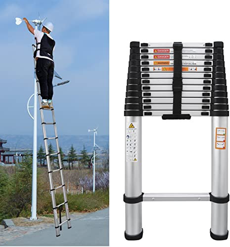 Escalera telescópica de aluminio 5 m, antideslizante, portátil, con 12 peldaños, escalera extensible, 150 kg de capacidad de carga, EN131