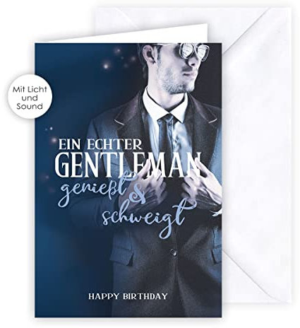 KE - Musikalische Geburtstagskarte mit Licht, Musikkarte, DIN B6 Klappkarte inkl. Umschlag, Geschenk für Männer, Motiv: Mann