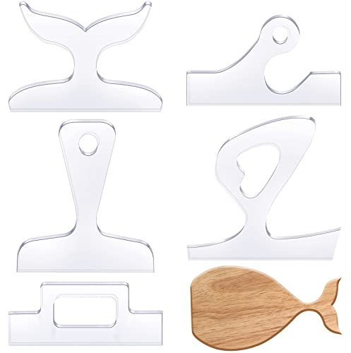 Nuanchu 5 Pcs Acrylic Charcuterie Board Handle Template Router Templates Clear Cutting Board Angled Curvy Triangle Woodworking Tracing Stencils Laser Cut Guide Tools(Lively Style)