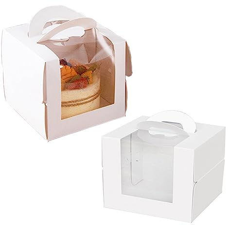 Allbusky 10PCS Cake Boxes Cake Carrier with Window, Paper Bakery Boxes with Handle, Cake Holder Display Box Bakery Packaging Box for Birthday Wedding Party Christmas Baby Shower