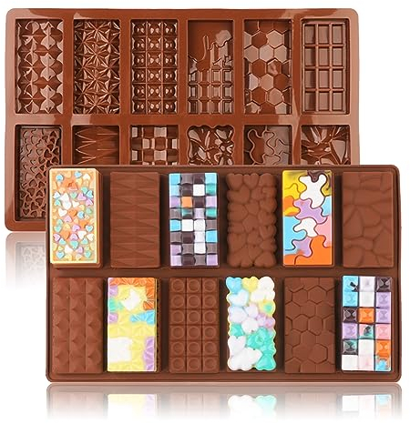 Sadodo Silicone Geometric Chocolate Bar Mould,12 Cells Waffle Mould Rectangle Love Diamond Shape Molds,Ice Cube Tray,Non Stick,Cake Decortion,BPA Free,Valentine Gift DIY