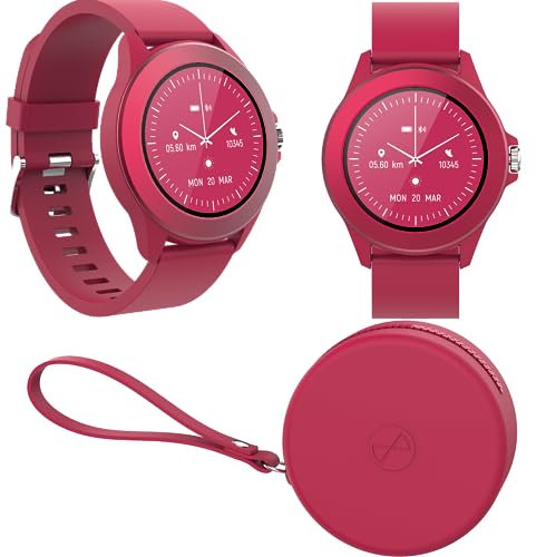 FOREVER Montre Connectée Ronde Colorum CW-300 - Montre Sport Homme Femme avec Podometre - Smartwatch Etanche IP68 - Montre Connectée Grande Autonomie - Android iOS - Rose