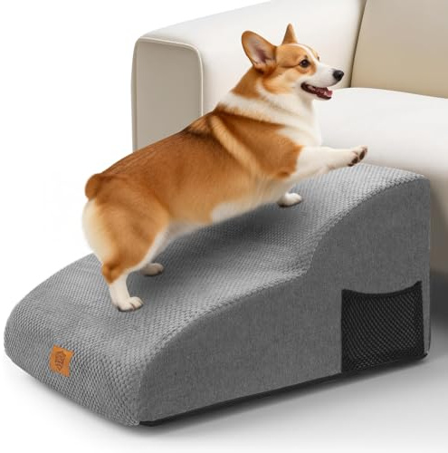 Pawchop Dog Ramp, 2-Steps Waterproof Dog Steps for Sofa, High Density Foam Dog Stairs for Small Dogs and Pets, Non-Slip Gentle Slope Pet Step with Washable Cover - Grey, 55 x 40 x 30cm