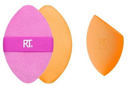 Real Techniques Miracle Complexion Sponge + Miracle 2-In-1 Powder Puff, Makeup Blending Sponge & Dual-Sided Powder Puff, For Liquids, Creams, & Powders, Vegan & Latex-Free, 2 Count