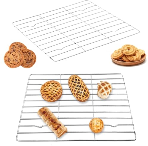 Griglia di raffreddamento, set da 2 pezzi, in acciaio inox, griglia da cucina, rettangolare, 23 x 16,5 x 1 cm, griglia da forno per cuocere, raffreddare, arrostire, grigliare, lavabile in
