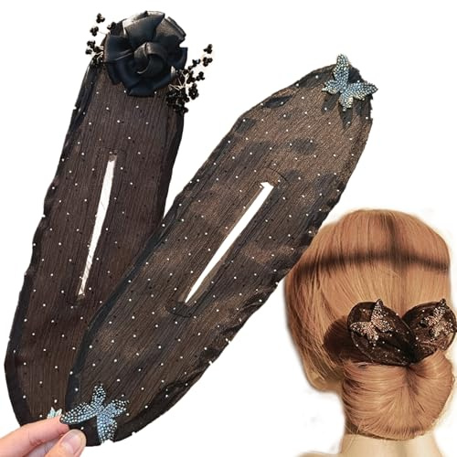 2PCS Hand Embroidered Flowers Deft Bun - Ball Hair Clip Bun Roller, Lazy Hair Curler Bun, Flowers Deft Bun Maker (#01)