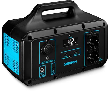 MEDION Tragbare Powerstation S69500 (MD46500), Premium LifePo4 Akkupack, 5 Ausgänge zum Laden, 518 Wh Kapazität, LC-Display, Solarpanel Ladeanschluss