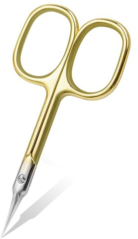 CGBE Tijeras Cuticulas Profesionales, Tijeras para Cuticulas Curva Punta Fina, Acero Inoxidable Cortacuticulas Extra Afiladas Para Cutículas, Piel Muerta, Cejas, Pestaña, Oro