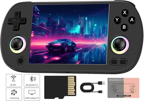 Whatsko RG40XX H Console di Gioco Portatile,Doppio Joystick con Illuminazione RGB Display IPS da 4 Pollici,Supporto WiFi 5G Bluetooth 4.2 e Uscita TV HDMI,64G Integrata Oltre 5500 Giochi(Nero)