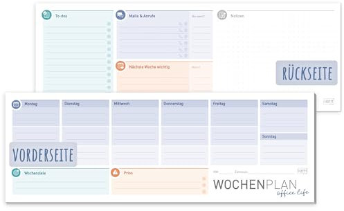 Häfft® Wochenplaner Block quer ohne festes Datum Office Life 50 Blatt - Terminplaner undatiert mit To-do-Liste, Zielen & mehr - nachhaltig & klimafreundlich