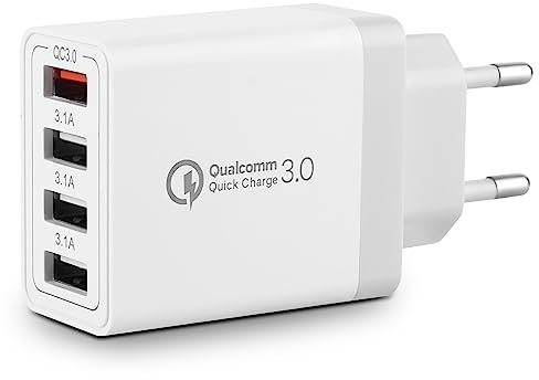 Caricabatterie USB, Adattatore di Ricarica USB A 4-Porte con Caricatore Rapido Intelligente QC 3.0 da 33W per Samsung Galaxy A15 A34 S20 S10 S9 S8, iPhone 12 13 14 Pro X 8 7, Telefono Cellulare