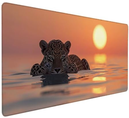 Mauspad XXL, Gaming Mauspad 700x300x3 mm, Großes Mauspad mit Genähten Kanten, Rutschfeste Desk Mat, Verlängertes großes Mauspad Schreibtischauflage für Büro und Zuhause Sonnenuntergang Leopard F - 2