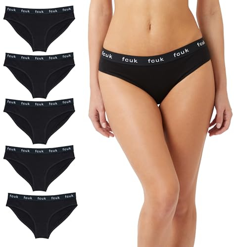 French Connection - FCUK Women’s Multipack Briefs - 5 Pack - Black - Large