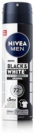 NIVEA MEN Black & White Invisible Deo Spray, Deodorant mit Anti-Flecken-Formel, zuverlässiger 72h Anti-Transpirant-Schutz und Active Protection (150 ml)