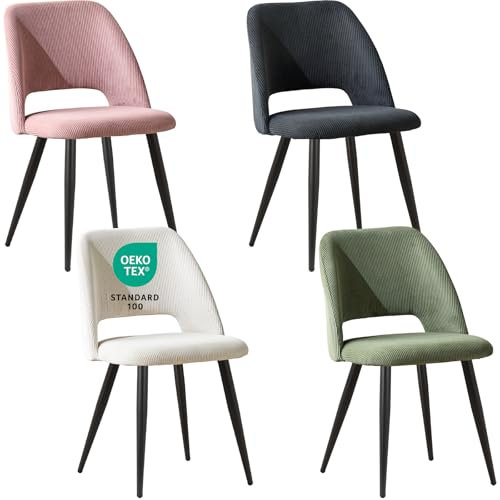 JIJIAN Esszimmerstühle 4er Set, Stühle Esszimmer, Küchenstühle, Wohnzimmer Essstühle mit Ausschnitt Rückenlehne Streifen Samt Stuhl, Gepolsterte Stühle für Esszimmer, Küche, Farbmischung